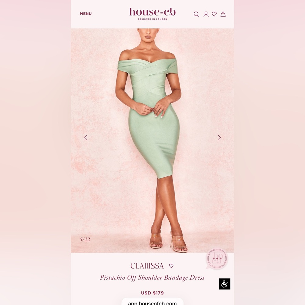House of CB Clarissa Pistachio Off-Shoulder Bandage Dress